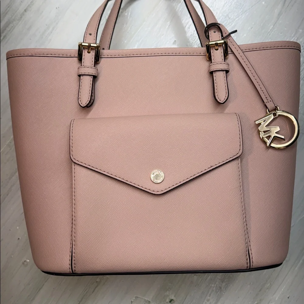Michael Kors Jet Set Medium Saffiano Leather Pocket Tote Bag Soft Pink - Picture 5 of 16